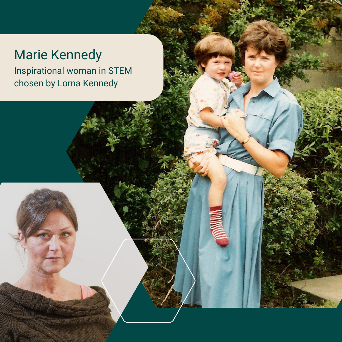 Photo of Lorna Kennedy and a photo of her as a child with her mum